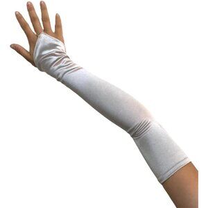 Women's Beautiful Silver Long Satin Finger Loop Gloves Bridal Part Prom